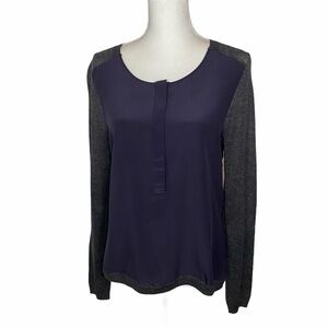 Rag & Bone Silk Cotton Combo Grey Knit Blouse